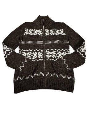 Bogner Fire Ice Nordic Fair Isle Cardigan M L Full Zip Brown Icelandic Ski